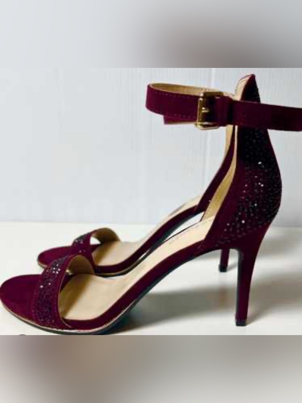Marc Fisher Women's Burgundy Red Courts.Wine Ankle-Strap Stiletto gold accents